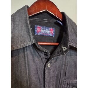 English Laundry Mens Large Button Down Shirt Charcoal Grey Cotton Denim Style L